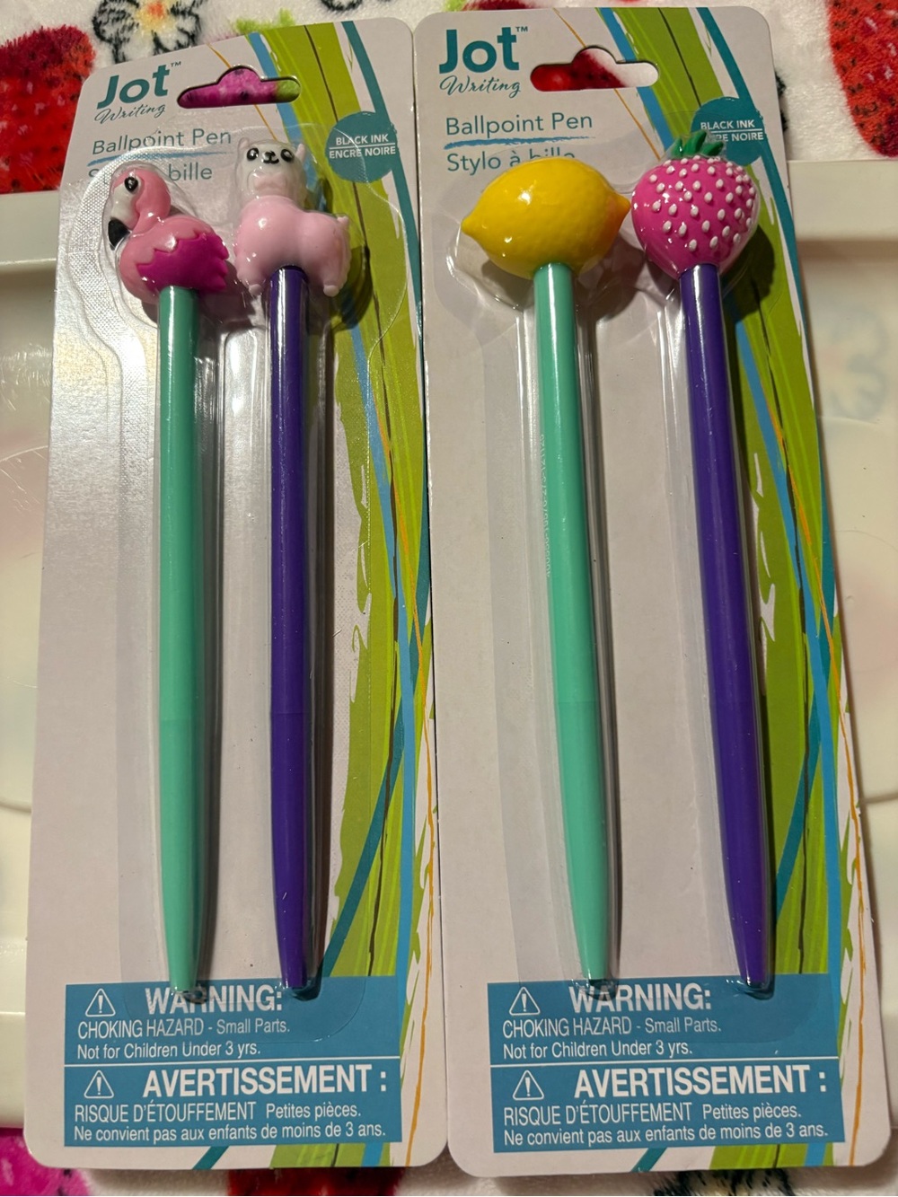 Jot Writing Cute Animal Top Ballpoint Pen Set - Mint & Purple